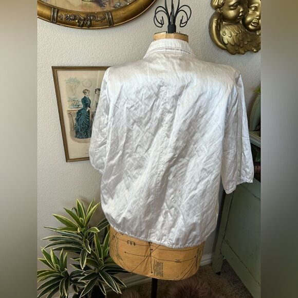 LAL Live A Little White Shiney Collard Zip Up Blazer Blouse sz 1X Career - Picture 7 of 8